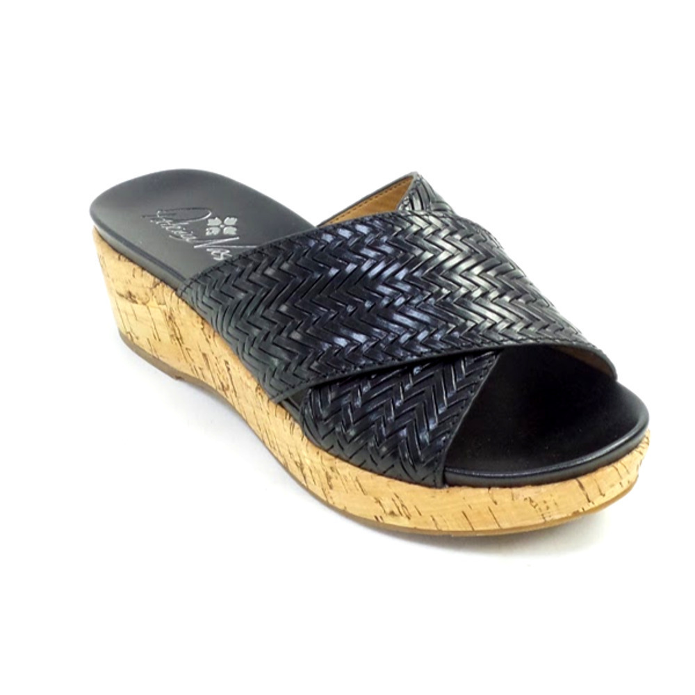 Patricia Nash Leather Wedge Slides Luca Black - Medium - Picture 2 of 5